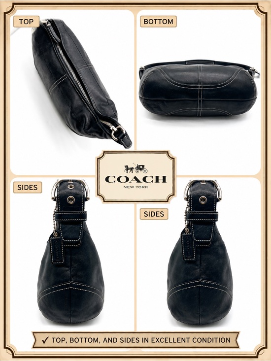 Vintage Coach Soho Signature Hobo Black Leather Shoulder Bag Y2K